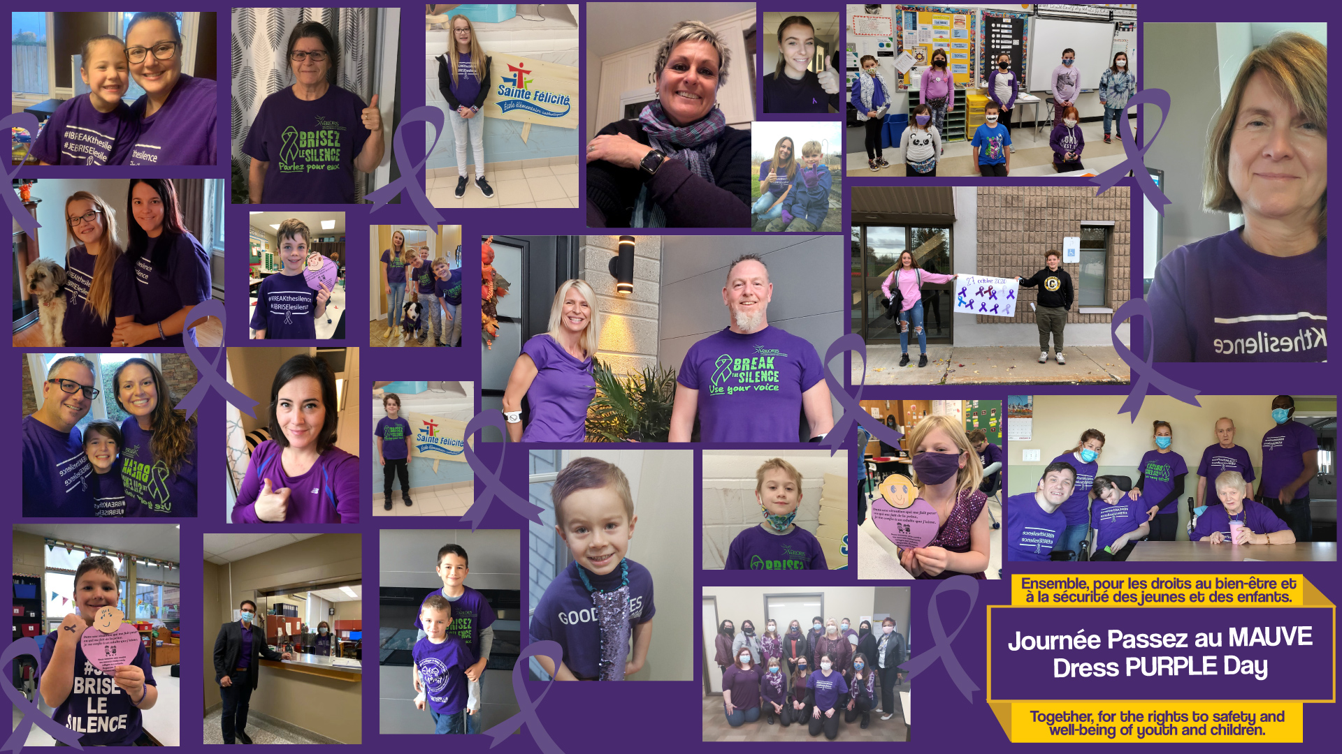 Mosaic with photos of people who participated in the Pass to Purple day