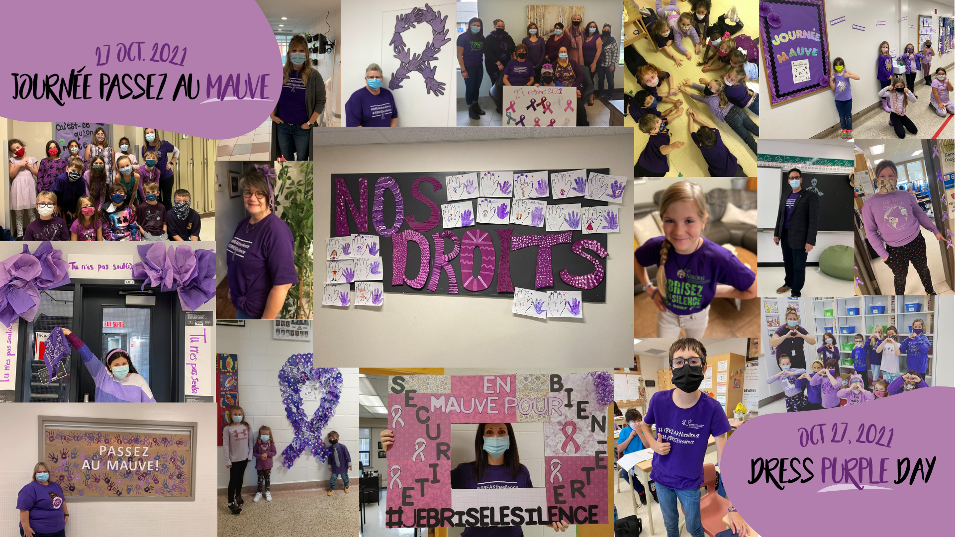 Photo mosaic of people wearing purple