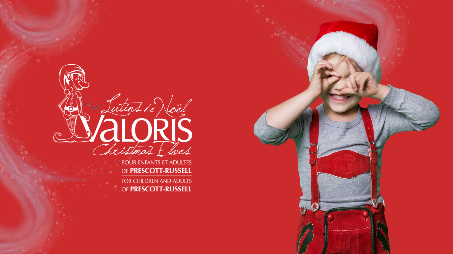 Photo of a child dressed as an elf accompanied by the Valoris Christmas Elves Campagin logo.